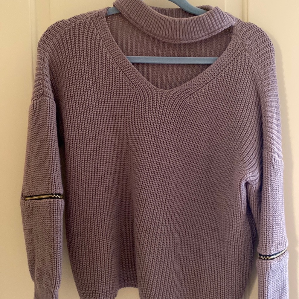 Open front cropped purple sweater